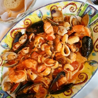 Photo of Lanza's Restaurant - New York, NY, United States. Seafood Abbondaza. Plentiful. Satisfying "red sauce." Guilty food pleasure.