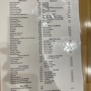 Goldilocks - Separate menu with prices, as opposed to the one they originally give you. - Bakeries Near Me - Las Vegas, Nevada