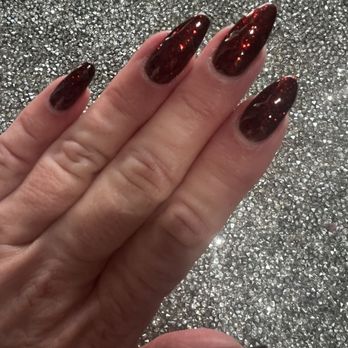 World Nails At Tustin - Sparkling cranberry gel manicure. - Nail Salons Near Me - Orange, California