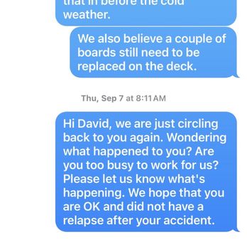 David Painting & Handyman Services - a text message from a customer - Painters Near Me David Painting & Handyman Services - a text message from a customer - Painters Near Me