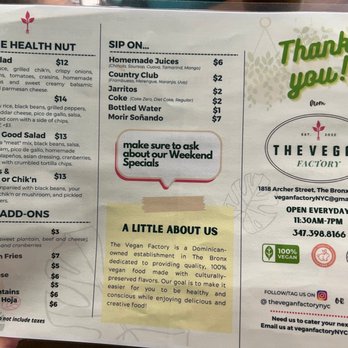 Vegan Factory - Menu - Vegan Near Me - Bronx, New York