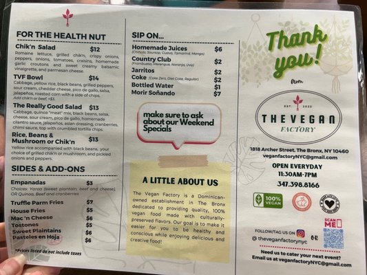 Menu photo 1 Vegan Factory Bronx, NY