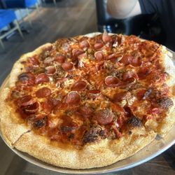 Pizza with bacon and pepperoni