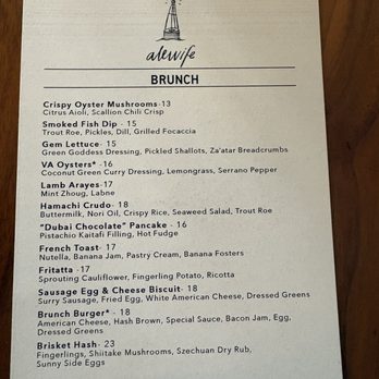 Alewife - Brunch menu - Seafood Near Me - Richmond, Virginia