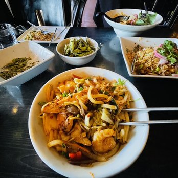 Starfish - Left to right - Edamame ; Bangkok Spicy Udon Noodle ; Simple Fried Rice ; Thai Curry Chicken - Asian Fusion Near Me - Laguna Beach, California Starfish - Left to right - Edamame ; Bangkok Spicy Udon Noodle ; Simple Fried Rice ; Thai Curry Chicken - Asian Fusion Near Me - Laguna Beach, California