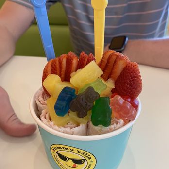 Yummy Villa - strawberry and pineapple rolled ice cream with gummy bear topping - Bubble Tea Near Me - Auburn, Alabama Yummy Villa - strawberry and pineapple rolled ice cream with gummy bear topping - Bubble Tea Near Me - Auburn, Alabama