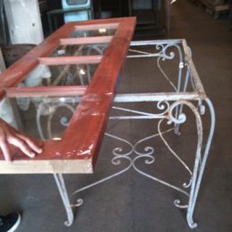 We purchased two of these doors years ago and this small table at Olde Good Things. My son turned them into a beautiful outdoor table.