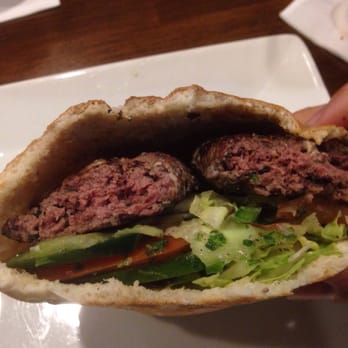 Dvine Mediterranean Experience - Brea - The shish burger I had. Made of lamb and beef with their salad inside a pita. - Mediterranean Near Me - Brea, California Dvine Mediterranean Experience - Brea - The shish burger I had. Made of lamb and beef with their salad inside a pita. - Mediterranean Near Me - Brea, California