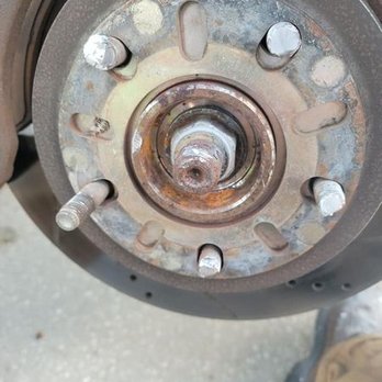 Tires Plus - One wheel stud remaining. Notice how all the stud broke at different places? It looks an awful lot like it wasn't properly torqued down. - Tires Near Me - Oviedo, Florida Tires Plus - One wheel stud remaining. Notice how all the stud broke at different places? It looks an awful lot like it wasn't properly torqued down. - Tires Near Me - Oviedo, Florida