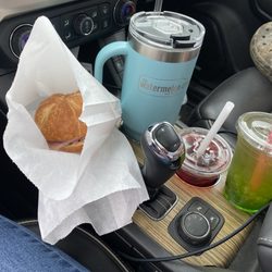 Cowgirl Barista - Ham croissant, turkey bagel, green apple boba, raspberry energy drink with boba, watermelon crawl merch