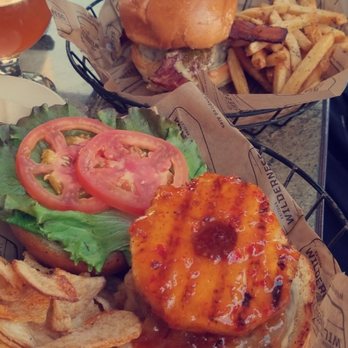 Arizona Wilderness Brewing - Hawaiian burger and husbands peanut butter and Jalapeno jelly burger. - Breweries Near Me - Gilbert, Arizona