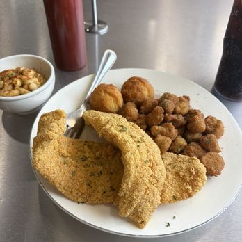 Momma C's Soul Food Kitchen - Catfish with hush puppies, fried okra and mac n cheese. Delish! - Soul Food Near Me - Muskogee, Oklahoma