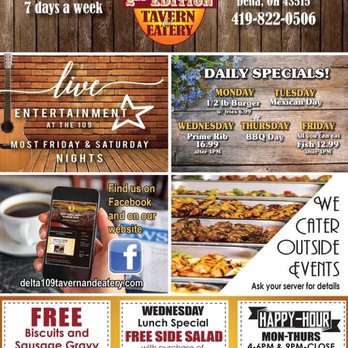 Delta 109 Tavern and Restaurant - Updated coupons and offers 1/2021 - New American Near Me - Delta, Ohio Delta 109 Tavern and Restaurant - Updated coupons and offers 1/2021 - New American Near Me - Delta, Ohio