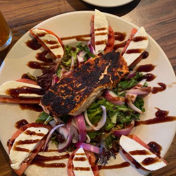 Farley Mac’s - Tom and mozz salad with blackened salmon - Irish Pub Near Me - Simsbury, Connecticut Farley Mac’s - Tom and mozz salad with blackened salmon - Irish Pub Near Me - Simsbury, Connecticut