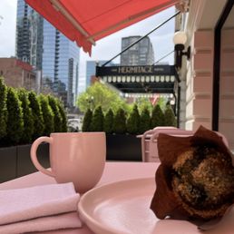 Cappuccino and green matcha vegan blueberry muffin! All surrounded by beautiful hints of pink. Cappuccino and green matcha vegan blueberry muffin! All surrounded by beautiful hints of pink.