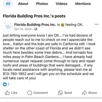 Florida Building Pros - His 5 star review is someone he knows, family or friend. - Roofing Near Me