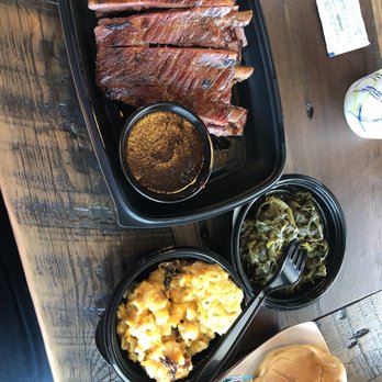 MacQue's Barbeque - Pork ribs, collard greens, Mac and cheese, and a roll. - Barbeque Near Me - Elk Grove, California
