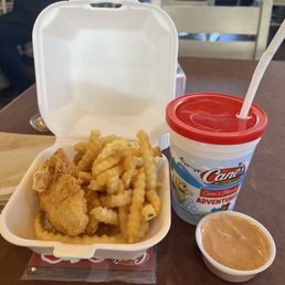 Kids meal of two tenders, fries, Cane's sauce and fountain drink. Kids meal of two tenders, fries, Cane's sauce and fountain drink.