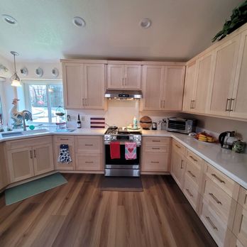 Central Coast Casualty Restoration - Reconstruction kitchen. New cabinets countertop & flooring - Damage Restoration Near Me - Atascadero, California Central Coast Casualty Restoration - Reconstruction kitchen. New cabinets countertop & flooring - Damage Restoration Near Me - Atascadero, California