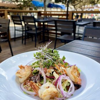 Brussels Bistro - Mediterranean Quinoa Salad with Garlic Shrimp - Belgian Near Me - Laguna Beach, California