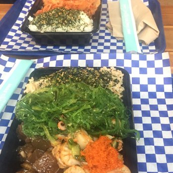 Seattle Fish Guys - salmon poke in back albacore and scallop poke in front - Seafood Markets Near Me - Seattle, Washington Seattle Fish Guys - salmon poke in back albacore and scallop poke in front - Seafood Markets Near Me - Seattle, Washington