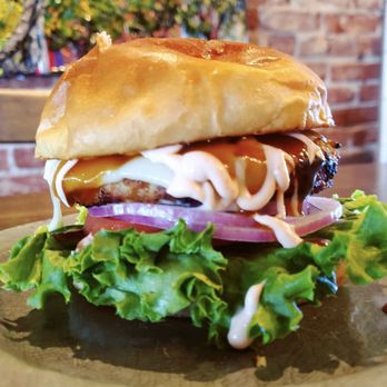 American Grub - Our turkey burger topped with spicy mayo and teriyaki sauce. - Burgers Near Me - Tustin, California