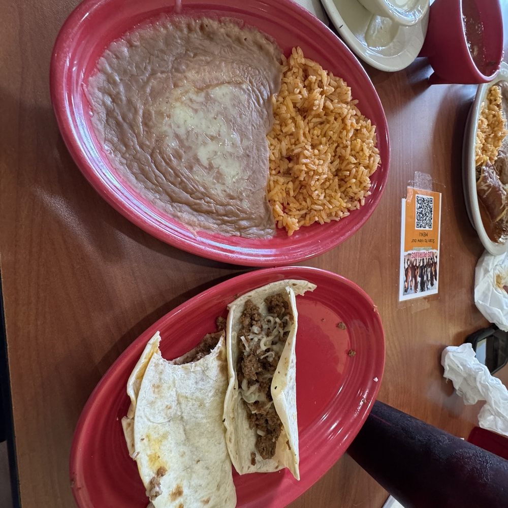 Los Potrillos - #13 Lunch Combo (2 soft tacos only beef & cheese with rice and beans) - Mexican Near Me - Lafayette, Indiana