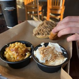 Pulled pork -macaroni and cheese -banana pudding. Pulled pork -macaroni and cheese -banana pudding.