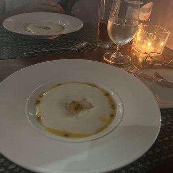 Blue 11 - Cassava foam with passion fruit gastric with butter poached halibut - Seafood Near Me - Saint Thomas, Virgin Islands