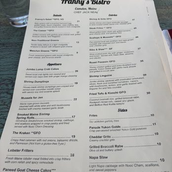Franny’s Bistro - Menu - New American Near Me - Camden, Maine