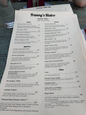 Menu photo 1 Franny’s Bistro Camden, ME