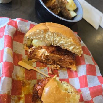 Rear End Gastropub & Garage - Nashville Hot Chicken sandwich with pouten fries. Pouten wasn't as melty as I would have liked but still great flavor - Gastropubs Near Me - Pittsburgh, Pennsylvania Rear End Gastropub & Garage - Nashville Hot Chicken sandwich with pouten fries. Pouten wasn't as melty as I would have liked but still great flavor - Gastropubs Near Me - Pittsburgh, Pennsylvania