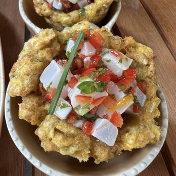 Flora Restaurant - Calamari ceviche in tostones cups - Puerto Rican Near Me - Aguadilla Pueblo, Puerto Rico
