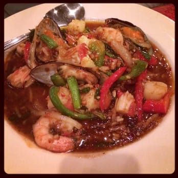 Thai Thani - Andaman Seafood: Stir-fried shrimp, squid, scallop, mussels & imitation crab, scallion, bell pepper, onion, basil, spicy sauce - Thai Near Me - Orlando, Florida Thai Thani - Andaman Seafood: Stir-fried shrimp, squid, scallop, mussels & imitation crab, scallion, bell pepper, onion, basil, spicy sauce - Thai Near Me - Orlando, Florida