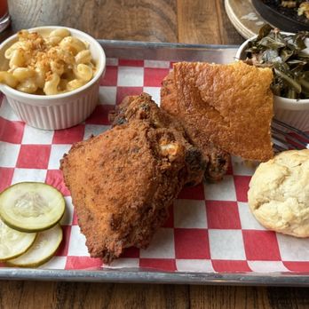 The Eagle - Three piece chicken, dark mac & cheese, cornbread, collard greens, and a biscuit. - Southern Near Me - Detroit, Michigan