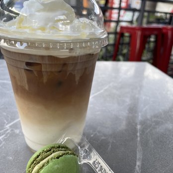 iCafe de Paris - My pistachio macron with my medium white ice mocha. - Creperies Near Me - Orlando, Florida iCafe de Paris - My pistachio macron with my medium white ice mocha. - Creperies Near Me - Orlando, Florida