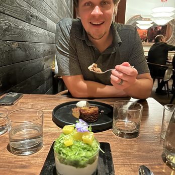 Uchiko Austin - Hubby with banana cake and my jasmine trifle. Soo yummy!!! - Sushi Bars Near Me - Austin, Texas Uchiko Austin - Hubby with banana cake and my jasmine trifle. Soo yummy!!! - Sushi Bars Near Me - Austin, Texas