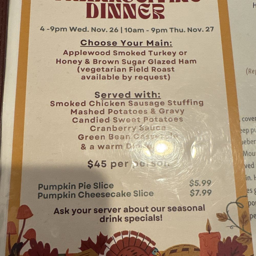 Thanksgiving dinner special menu Thanksgiving dinner special menu