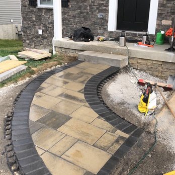 Elements Landscape Management - New front walkway using Techo-bloc Blu 60 with Holland Anthracite Edging. Turned out beautiful! - Lawn Services Near Me - Baden, Pennsylvania Elements Landscape Management - New front walkway using Techo-bloc Blu 60 with Holland Anthracite Edging. Turned out beautiful! - Lawn Services Near Me - Baden, Pennsylvania