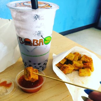 Boba Tea House - Coconut taro boba and fried tofu medium spice - Coffee & Tea Near Me - Riverside, California Boba Tea House - Coconut taro boba and fried tofu medium spice - Coffee & Tea Near Me - Riverside, California
