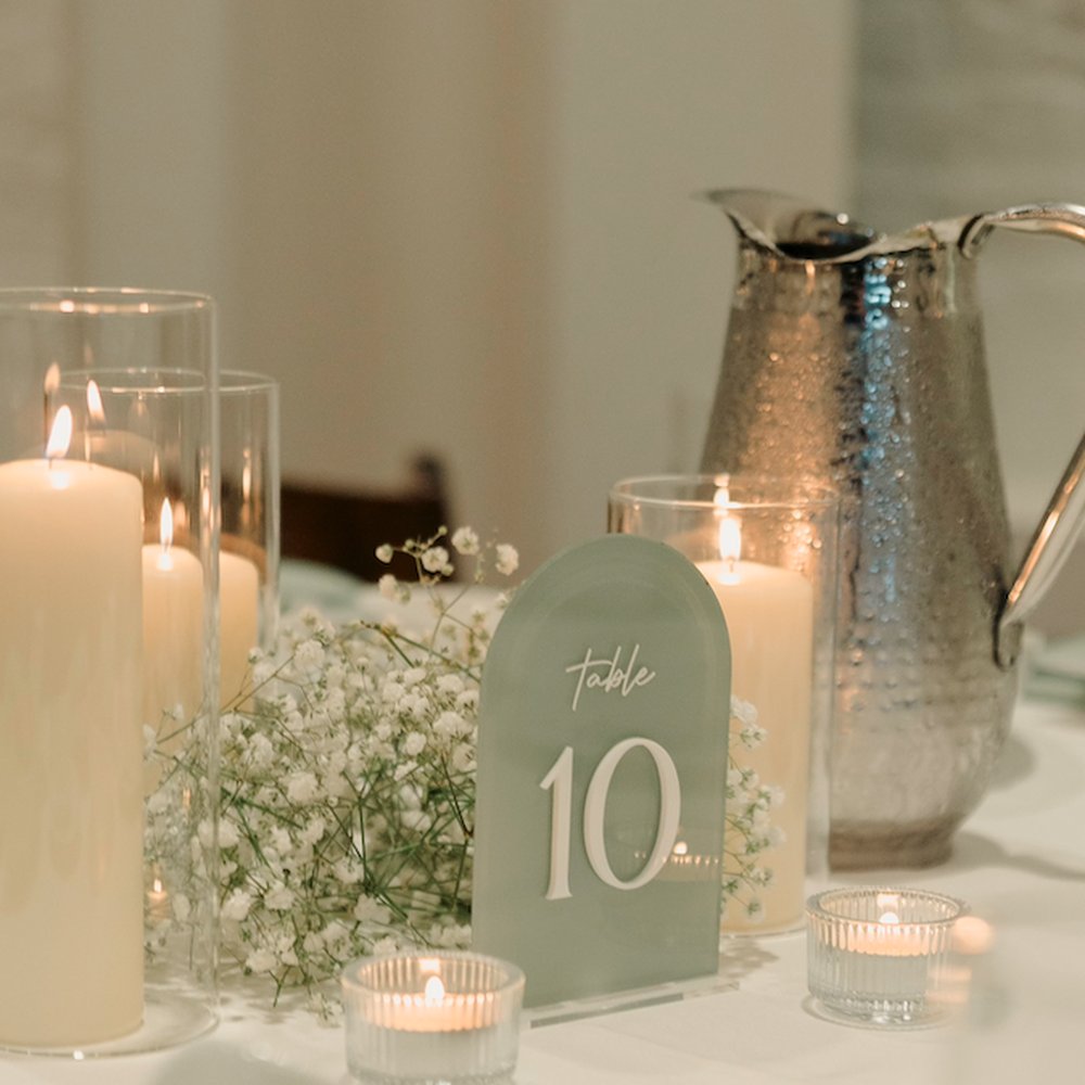Xie Studios - sage green, acrylic table numbers - Signmaking Near Me Xie Studios - sage green, acrylic table numbers - Signmaking Near Me