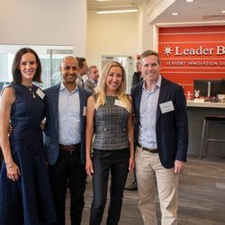Leader Bank - Seaport Branch - Jennifer Keiser Neundorfer, Jay Tuli, Alina Ritter, and Matt Fates pose for a photo at Leader Bank's Boston Tech Week event.