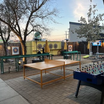 Camp 1604 - a game of foo - pong in the back yard - Beer Gardens Near Me - San Antonio, Texas
