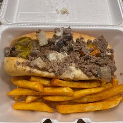 Down South Cheesesteak - Down South Cheesesteak with onions, mushrooms, and hot peppers.