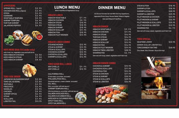 Menu photo 1 Toro Japanese Restaurant Vernon, TX