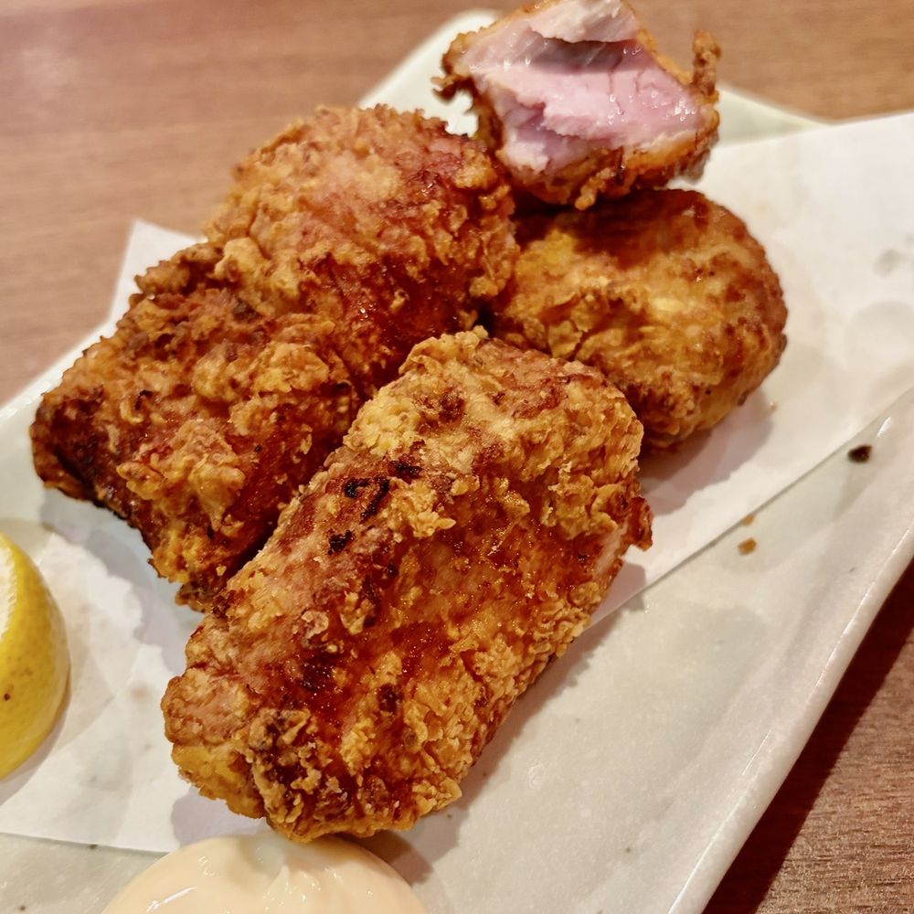 Tororo - Ahi Tatsuage. Generous thick pieces of ahi, breaded and fried, w mayo and lemon. - Japanese Near Me - Honolulu, Hawaii Tororo - Ahi Tatsuage. Generous thick pieces of ahi, breaded and fried, w mayo and lemon. - Japanese Near Me - Honolulu, Hawaii