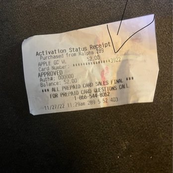 Ralphs - number on activation receipt doesn't match number on gift card itself thus rendering gift card useless - Grocery Near Me - Los Angeles, California Ralphs - number on activation receipt doesn't match number on gift card itself thus rendering gift card useless - Grocery Near Me - Los Angeles, California