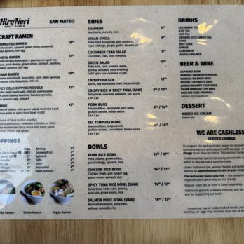 HiroNori Craft Ramen - HNCR Menu - Noodles Near Me - San Mateo, California