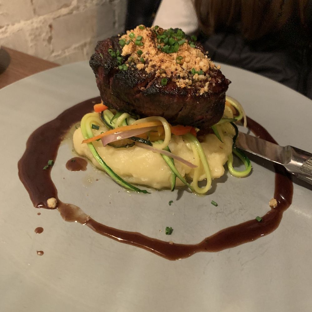Ghostwriter Public House - 7 once wood grilled filet on whipped potatoes and veggies - New American Near Me - Johnstown, Ohio Ghostwriter Public House - 7 once wood grilled filet on whipped potatoes and veggies - New American Near Me - Johnstown, Ohio