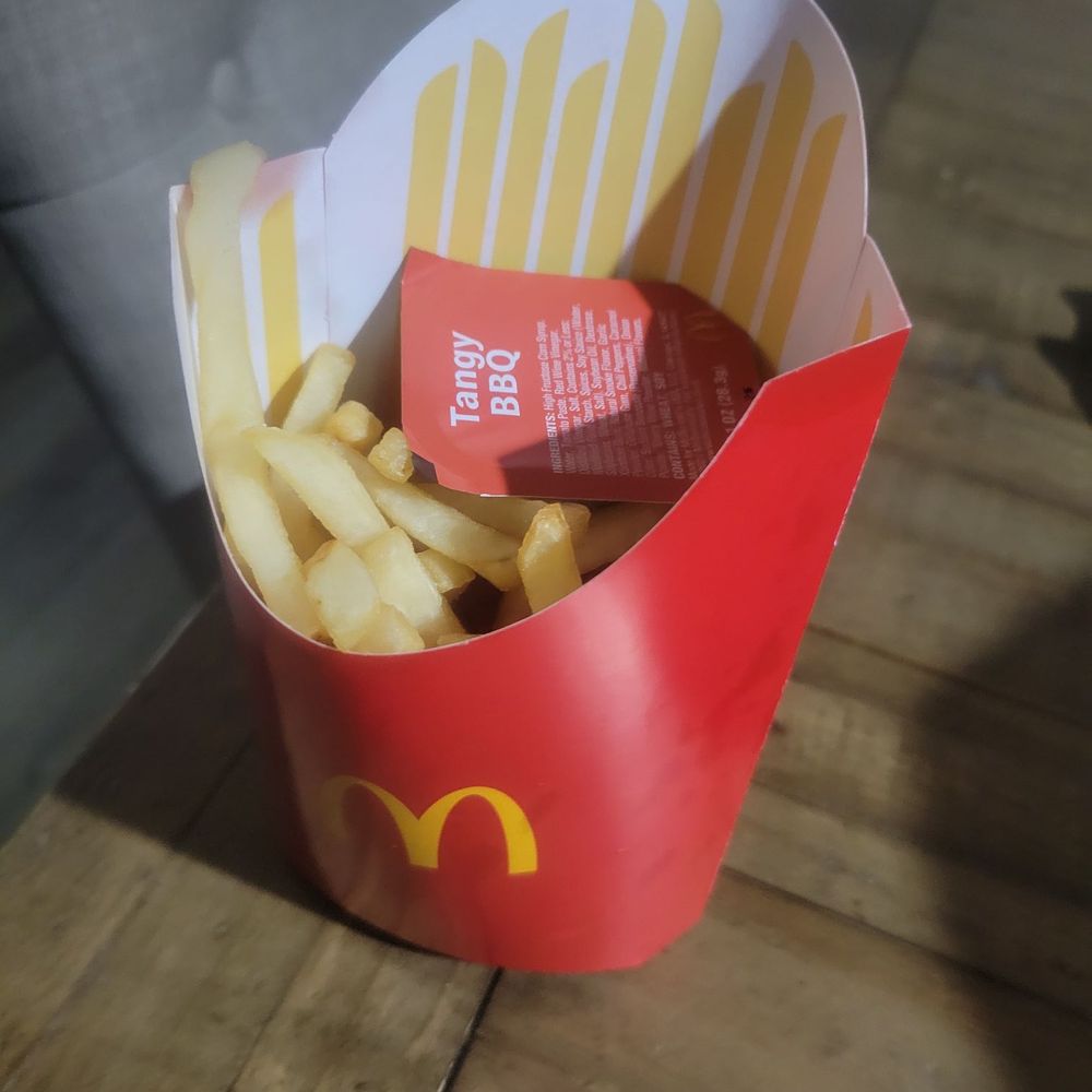 McDonald's - these are the large fries I got. BBQ sauce on top of the fries to finish filling up the cup. - Fast Food Near Me - Perris, California McDonald's - these are the large fries I got. BBQ sauce on top of the fries to finish filling up the cup. - Fast Food Near Me - Perris, California